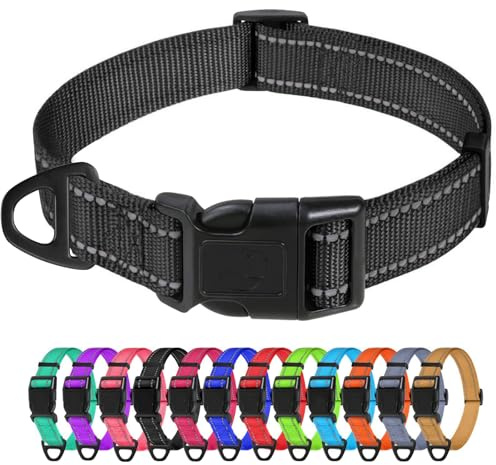 TagME Collier pour Chien, Collier en Nylon Réfléchissant Réglable Classique Convient pour Moyens Chiens, Noir, 2.5cm Largeur
