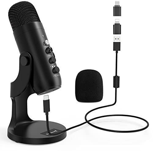 zealsound USB Condenser Microphone for PC Laptop Phone, Plug & Play Desktop Microphone with Noise Reduction, Mute, Gain & Echo, Studio Podcast Mic for Gaming, Streaming, ASMR & Recording, k66 Black