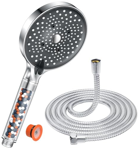 YEAUPE PRO Pommeau de Duche avec tuyau 1,6M, Pommeau de Douche Anti calcaire Grand (⌀130mm), Economie Deau, 6 types de jets, Haute Pression, Chrome