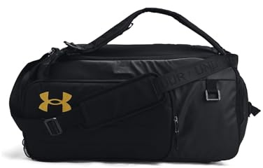 Under Armour Unisex Contain Duo Medium 50L Duffle Backpack Bag - Black/Metallic Gold, One Size