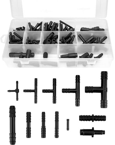 QWORK® Ensemble de connecteurs de tuyau de 113 pièces - 12 tailles de pièce droite et réducteur - pour tuyau de système de lave-glace, tuyaux d'arrosage et système d'irrigation