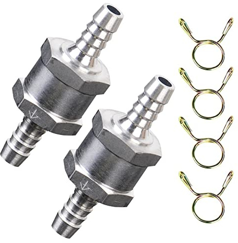 Tokaneit Clapet Anti-retour en Aluminium pour Carburant,6 mm Valve Anti-retour, Système de Contrôle à Essence, Avec Pince Ressort 8 mm, Carburateur Voiture, Basse Pression, 2 pcs Argenté