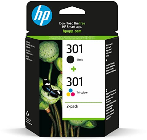 HP 301 Black & Tri-Colour Original Ink Cartridges Multipack (N9J72AE) – Works with: DeskJet 1000, 1010, 1050, 1510, 2050, 2510, 2540, 3000, 3050, 3055, ENVY 4500, 5530, OfficeJet 2620, 4630