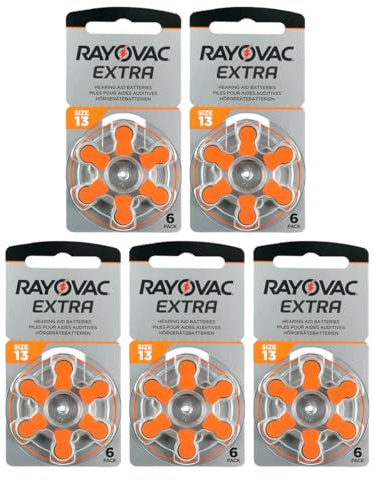 Rayovac Extra Advanced Hearing Aid Batteries, Size 13, Orange Tab, PR48, 30 Pack