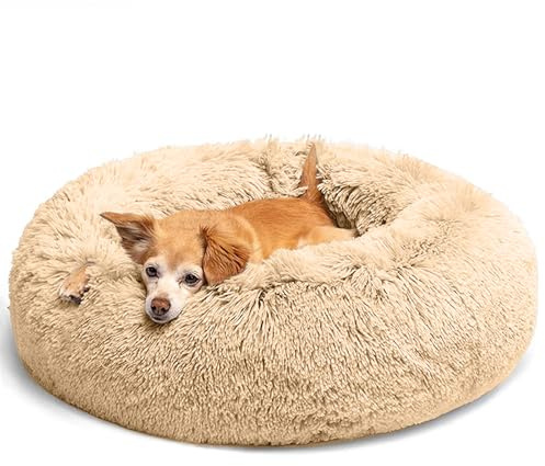 LUOJINYI - Cuccia morbida per cani di taglia grande, media e piccola, lavabile, con fondo antiscivolo, rotonda, 70 cm, colore: cammello