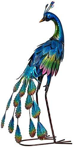 TERESA'S COLLECTIONS Large Garden Ornaments Outdoor, Garden Gifts for Men, Gorgeous Standing Metal Peacock Garden Statues, Garden Bird Art for Garden Decorations Lawn Yard, 22.4 inch Tall