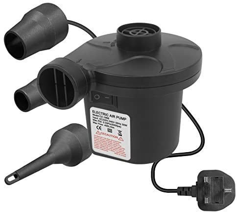 Jsdoin Electric Air Pump, 220V AC/50W 50/60Hz Portable Quick Fill AC Inflator Deflator with 3 Nozzles Pump for Bed Mattress Inflatables Paddling Pool Beach Toys