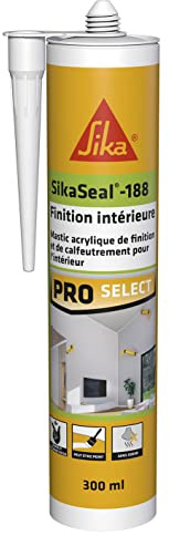 SIKA - Mastic acrylique - SikaSeal-188 Finition Intérieure blanc - Joint statique de finition et calfeutrement - Usage intérieur - Sans odeur - 300 ml