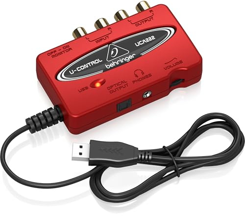 Behringer UCA222 USB Audio Interface, 2x2 RCA to USB Converter for Analog-to-Digital Audio Recording on PC and Mac