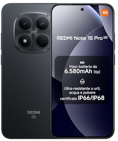 Xiaomi Redmi Note 15 Pro 5G, Smartphone 8+512 Go, Batterie Massive de 6580 mAh, IP66/IP68, Nouvel Appareil Photo 200 MP, écran AMOLED 1.5K de 6,83 Pouces, Noir, Garantie 2 Ans, Chargeur Non Inclus