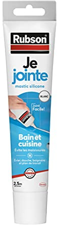 Rubson – Je Jointe Mastic Blanc (tube de 50 ml) – Mastic étanche anti-moisissure en tube prêt à l'emploi – Silicone durable pour joints sanitaires spécial Bain & Cuisine