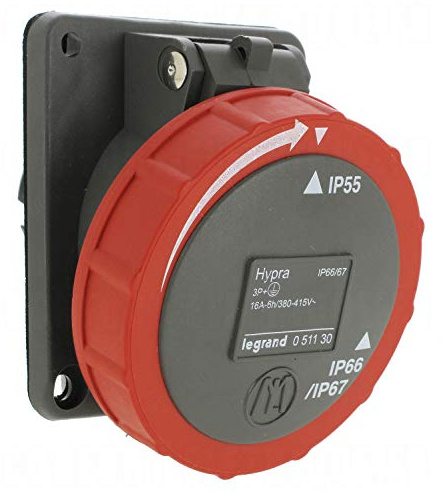 Prise Fixe Legrand Hypra 16A 3P+T 380-415V IP66/67-55 Plastique Rouge/Bleu