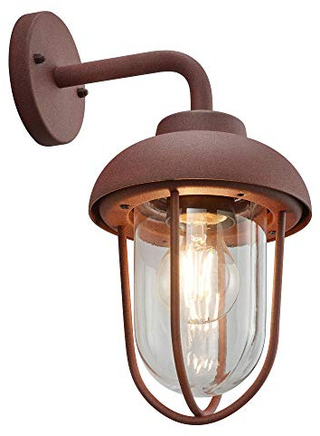Trio Leuchten Duero 202760124 - Lampada da parete per esterni, in alluminio pressofuso, vetro trasparente, 1 lampadina E27, colore: Ruggine