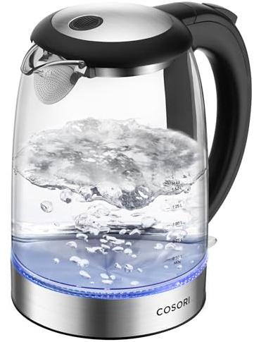 Cosori Kettle, 3000W, Food-Grade Stainless Steel Filter & Inner Lid, Glass Spout, BPA Free, Easy-Clean & No-Splash Design, Electric Fast Boil Tea Kettles With LED, Boil-Dry Protection, Black