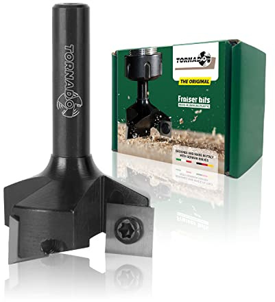 Fraiser Tornado - fraise à surfacer bois 35 mm, queue 8 mm, avec 3 plaquettes en carbure 10,5 mm - pour raboter, bords et rainures - pour défonceuse et CNC