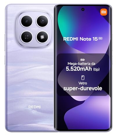 Xiaomi REDMI Note 15 5G, Smartphone 8+256Go, Design Ultra Fin, Résistance à l'eau IP65, Appareil Photo Ultra-Net 108 Mpx, Écran FHD+ 6,77", Violet, Garantie 2 Ans, Chargeur Non Inclus