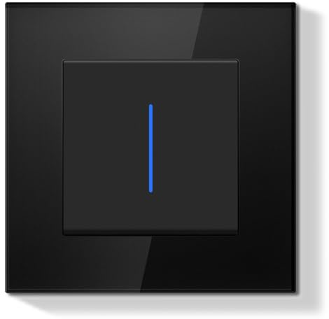 BSEEDLIFE Interrupteur Mural 1 Gang 1 Voie 86 * 86mm,Interrupteur Encastrable Modern avec Indicateur LED avec Cristal Cadre en Verre,Installation Facile,Noir