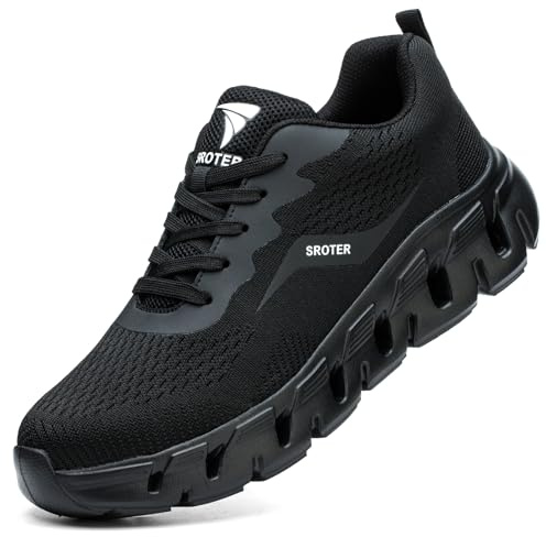 HEOAARG Chaussures de Sécurité Hommes Femme Embout Acier Chaussures de Travail Légère Respirant Antidérapante Basket de Securite Chaussure de Chantier，Noir EU 44