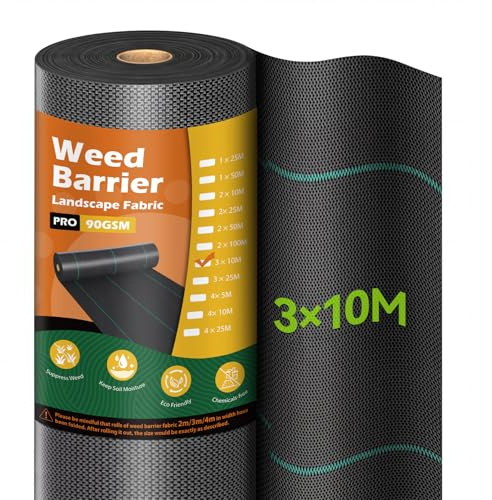 iropro 3m x 10m Heavy Duty Weed Control Membrane Garden Weed Barrier Fabric for Landscaping Driveway Gravel Artificial Grass Lawn Underlay Black Woven Roll Ground Cover