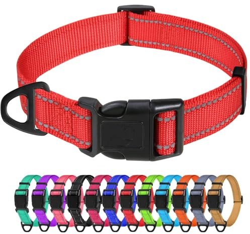 TagME Collier pour Chien, Collier en Nylon Réfléchissant Réglable Classique Convient pour Petit Chiens, Rouge, 1.5cm Largeur