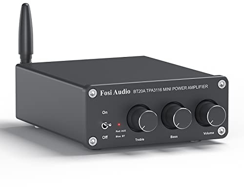 Fosi Audio BT20A Bluetooth Amplifier for Speakers, Mini Stereo 2 Channel Amp Class D, with TPA3116 Chips 100W x 2 and Bass Treble Controls, for Home Audio Outdoor Passive Desktop Bookshelf Speakers
