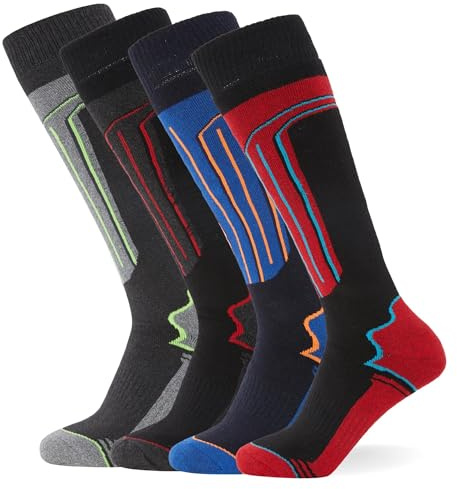 FM London confezione da 4, calze termiche da sci per uomo e donna, vestibilità ergonomica per il massimo comfort durante l'attività, Multicolore (assortito), 39-46