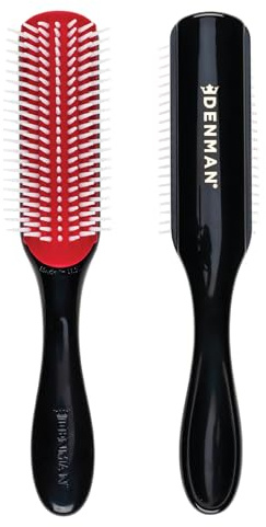 Denman Curly Hair Brush D3 (Black & Red) 7 Row Styling Brush for Detangling, Separating, Shaping and Defining Curls - For Women and Men