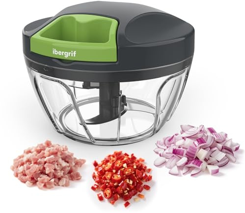 Ibergrif M501 Hachoir Manuel, Coupe Mixeur Oignon Manuel Polyvalent, Sans BPA, Facile à Nettoyer, Utilisation Silencieuse, Hachoir Oignon Fines Herbes pour Légumes Viande Noix
