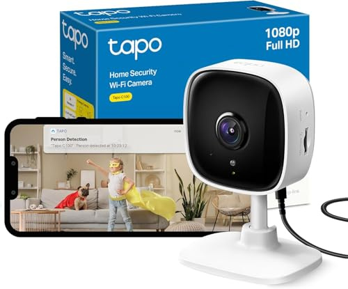 Tapo C100 Telecamera Wi-Fi Interno, Videocamera Sorveglianza FHD, Visione Notturna, Audio Bidirezionale, Notifiche in Tempo Reale del Sensore di Movimento, MicroSD fino a 512GB