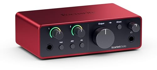 Focusrite Scarlett Solo 4th Gen USB Audio Interface, for the Guitarist, Vocalist, or Producer — High-Fidelity, Studio Quality Recording, and All the Software You Need to Record