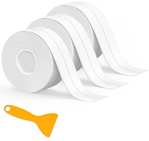 Fixmend Joint Salle de Bain, 3 Rouleaux Silicone Blanc Ruban Auto-Adhésif, Joint Baignoire - Bande d'Étanchéité pour Salle de Bain, Cuisine et Bien Plus (320 * 3,8 Cm)