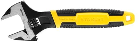 STANLEY Adjustable Wrench 31 x 200 mm Protective Phosphate Finish and Ergonomic Bi Material Handle 0-90-948, Black, Yellow