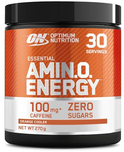 Optimum Nutrition Amino Energy Pre Workout Powder, Energy Drink with Amino Acids, BCAA and L-Glutamine, Food Supplement with Vitamin C and Caffeine, Orange Cooler Flavour, 30 Servings, 270 g