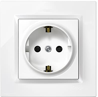 SIMON - Enchufe de Empotrar Schuko, Serie Simon 10, 250V, 16 A, Enchufe de Pared Plano y Fino, Fácil de Instalar, Incluye Marco, Tapa y Mecanismo, Base de Enchufe Hembra Color Blanco
