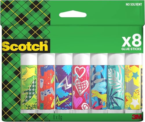 Scotch Colla Stick per la Scuola Elementare, Scuola Media, Asilo e Ufficio, Set di Tubetti di Colla Stick per Bambini, Confezione di Colla Adesiva Grande da 8pz x 8 gr