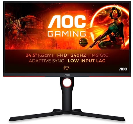 AOC Gaming 25G3ZM/BK - 24.5" 240Hz FHD Monitor, 0.5ms MPRT, FreeSync Premium (1920x1080, HDMI 2.0 x 2, DisplayPort 1.2 x 1, Headphone out (3.5mm)) black/red