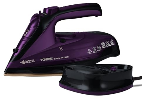 Tower T22008 CeraGlide Cordless Steam Iron with Ceramic Soleplate and Variable Steam Function, 2400 W, Purple