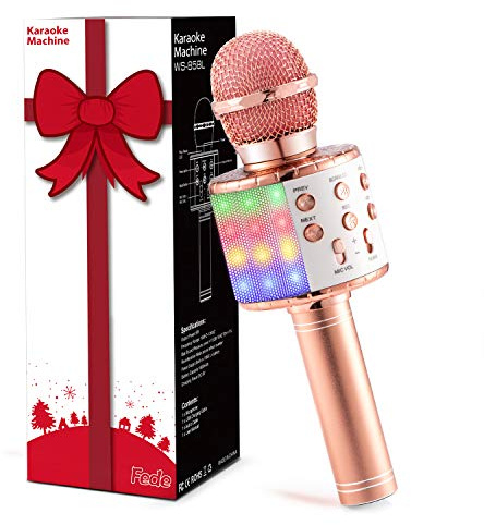 Fede Microphone for Kids Adults, Wireless Bluetooth Microphone with Flashing Colorful LED Lights Portable Speaker Karaoke Machine, Home KTV Player Support Android & iOS Devices for Party Singing