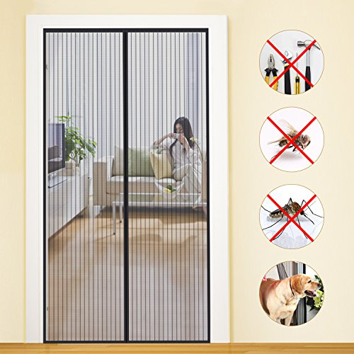 MYCARBON Moustiquaire Porte Fenêtre Magnétique 120x220cm pour Balcon, Terrasse, Porte d’Entrée, Filet Ultra Dense - Rideau Anti Mouche Aimanté avec Ruban Adhésif, Installation sans Perçage, Noir