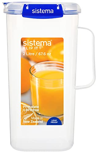 Sistema KLIP IT Plus Leakproof Juice Jug | 2 L | Airtight Plastic Jug for Milk, Water & More | BPA-Free