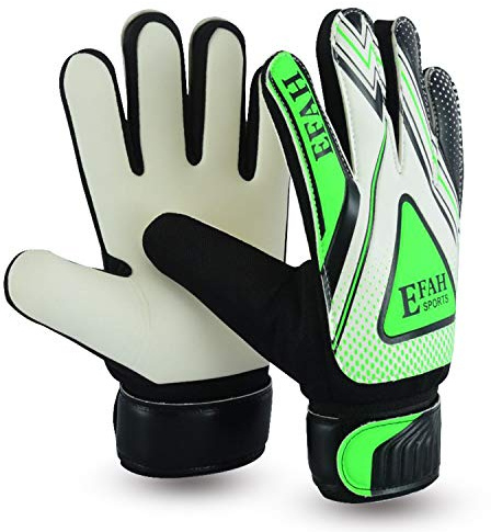 EFAH SPORTS Football Goalkeeper Gloves For Boys kids children adult Soccer Goalie Gloves with Super Grip Palms (Black/Green, Size 5 suitable for 9 to 12 years old, Ambidextrous)