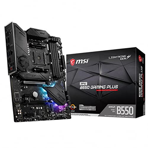 MSI MPG B550 GAMING PLUS Motherboard ATX - Supports AMD Ryzen 3rd Gen Processors, AM4, DDR4 Boost (4400MHz/OC),PCIe 4.0/3.0 x16, PCIe 3.0 x16, M.2 Gen4 x4, M.2 Gen3 x4, Gigabit LAN