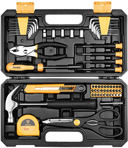 DEKO Outils Bricolage Kit - 62 Pièce Malette Outils à Main Ménage Général avec Boîte à Outils en Plastique Mallette de Rangement