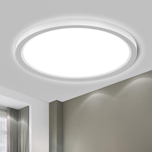 LQWELL® Plafonnier LED, Lampe de Salle de Bain Étanche IP44 Ronde Plate 18W 6000K 1980LM Lampe Simple Moderne Mince pour Salon Chambre Cuisine Balcon Couloir Sous-Sol Bureau, 220 * 18mm