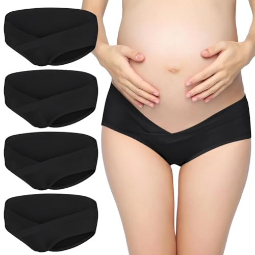 ACWOO 4 Paquetes Bragas de Maternidad para Mujer, Embarazadas de Algodón, Embarazo y Posparto, Cintura Bajo Ropa Interior Maternidad