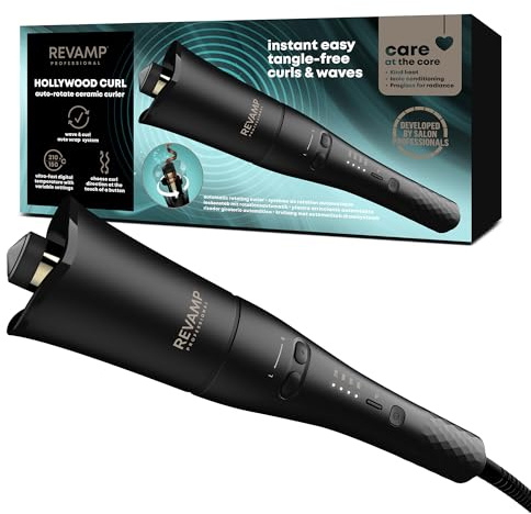 Revamp Progloss Hollywood Curl Automatic Rotating Hair Curler - Black, Ceramic, Ionic Barrel