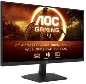 AOC Gaming 27G15N, 27" Full HD Monitor, 180 Hz, Fast VA, 1 ms, Adaptive Sync, HDR10, Low Input Lag (1920 x 1080, HDMI 2.0, DisplayPort 1.4)