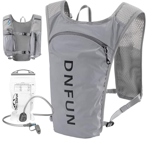 DNFUN Chaleco Running para Hombre y Mujer Mochila Hidratación Trail Running con Cisterna Bolsa de Agua 1.5L ,Mochila Hidratación Silbato y Reflectante para Correr Senderismo
