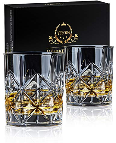 Whisky Glass, Whiskey Glass Set of 2, STNTUS 300ml Old Fashioned Whiskey Glasses, Personalised Whisky Gift Set for Men, Classic Whiskey Tumblers for Cocktails