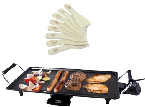 Quest Large Teppanyaki Grill, Non Stick Electric Grill, Adjustable Thermostat, Includes 8 Wooden Spatulas, For Parties, Family Meals & More, 48cm x 26cm Cooking Plate